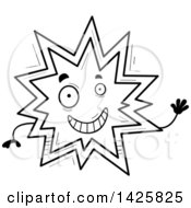 Clipart Of A Cartoon Black And White Doodled Waving Explosion Character Royalty Free Vector Illustration by Cory Thoman