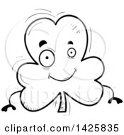 Clipart Of A Cartoon Black And White Doodled Shamrock Clover Character Royalty Free Vector Illustration