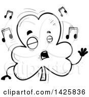 Poster, Art Print Of Cartoon Black And White Doodled Singing Shamrock Clover Character