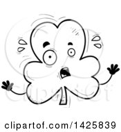 Clipart Of A Cartoon Black And White Doodled Scared Shamrock Clover Character Royalty Free Vector Illustration