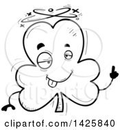 Clipart Of A Cartoon Black And White Doodled Drunk Shamrock Clover Character Royalty Free Vector Illustration