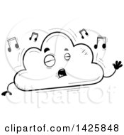 Poster, Art Print Of Cartoon Black And White Doodled Singing Cloud Character