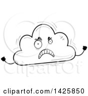 Clipart Of A Cartoon Black And White Doodled Mad Cloud Character Royalty Free Vector Illustration