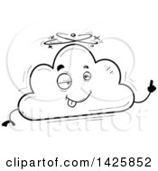 Clipart Of A Cartoon Black And White Doodled Drunk Cloud Character Royalty Free Vector Illustration
