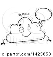 Poster, Art Print Of Cartoon Black And White Doodled Dreaming Cloud Character