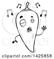 Poster, Art Print Of Cartoon Black And White Doodled Singing Hot Chile Pepper Character