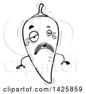 Clipart Of A Cartoon Black And White Doodled Crying Hot Chile Pepper Character Royalty Free Vector Illustration