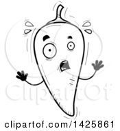 Clipart Of A Cartoon Black And White Doodled Scared Hot Chile Pepper Character Royalty Free Vector Illustration