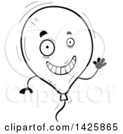 Clipart Of A Cartoon Black And White Doodled Waving Balloon Character Royalty Free Vector Illustration