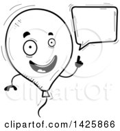 Clipart Of A Cartoon Black And White Doodled Talking Balloon Character Royalty Free Vector Illustration