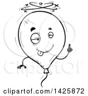 Clipart Of A Cartoon Black And White Doodled Drunk Balloon Character Royalty Free Vector Illustration