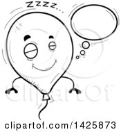 Clipart Of A Cartoon Black And White Doodled Dreaming Balloon Character Royalty Free Vector Illustration
