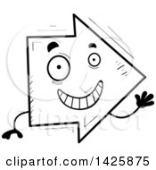 Clipart Of A Cartoon Black And White Doodled Waving Arrow Character Royalty Free Vector Illustration