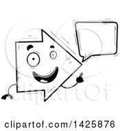 Clipart Of A Cartoon Black And White Doodled Talking Arrow Character Royalty Free Vector Illustration