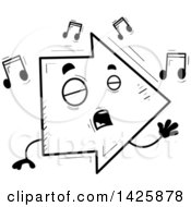 Clipart Of A Cartoon Black And White Doodled Singing Arrow Character Royalty Free Vector Illustration
