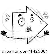 Clipart Of A Cartoon Black And White Doodled Scared Arrow Character Royalty Free Vector Illustration