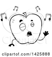 Poster, Art Print Of Cartoon Black And White Doodled Singing Apple Character