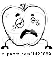 Clipart Of A Cartoon Black And White Doodled Crying Apple Character Royalty Free Vector Illustration