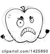 Clipart Of A Cartoon Black And White Doodled Mad Apple Character Royalty Free Vector Illustration