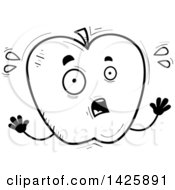Clipart Of A Cartoon Black And White Doodled Scared Apple Character Royalty Free Vector Illustration