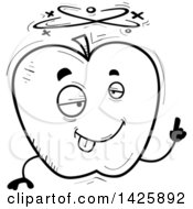 Clipart Of A Cartoon Black And White Doodled Drunk Apple Character Royalty Free Vector Illustration
