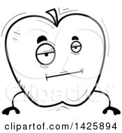 Clipart Of A Cartoon Black And White Bored Doodled Apple Character Royalty Free Vector Illustration