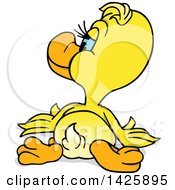 Clipart Of A Cartoon Rear View Of A Yellow Duck On The Ground Royalty Free Vector Illustration