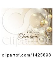 Poster, Art Print Of Merry Christmas And Happy New Year Greeting With Streamers Sparkles And Gold 3d Baubles