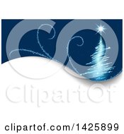 Poster, Art Print Of Blue Background With A Magical Christmas Tree And Swirls Over Text Space