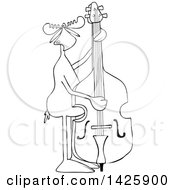 Poster, Art Print Of Cartoon Black And White Lineart Moose Playing And Plucking A Double Bass