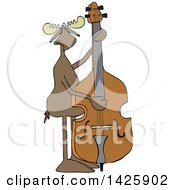 Poster, Art Print Of Cartoon Moose Playing And Plucking A Double Bass