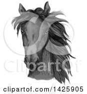 Poster, Art Print Of Sketched And Color Filled Black Horse Head