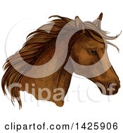 Poster, Art Print Of Sketched And Color Filled Brown Horse Head