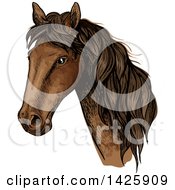 Clipart Of A Sketched And Color Filled Brown Horse Head Royalty Free Vector Illustration