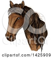 Poster, Art Print Of Sketched And Color Filled Brown Horse Head