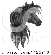 Poster, Art Print Of Sketched And Color Filled Black Horse Head