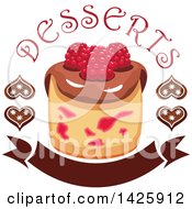 Clipart Of A Cupcake With Raspberries Desserts Text And Chocolate Hearts Over A Banner Royalty Free Vector Illustration