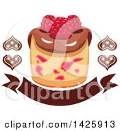 Poster, Art Print Of Cupcake With Raspberries And Chocolate Hearts Over A Banner