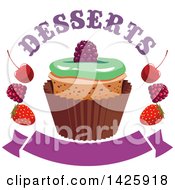 Poster, Art Print Of Cupcake With Berries With Desserts Text Over A Blank Banner