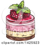 Clipart Of A Sketched Piece Of Layered Raspberry Cake Royalty Free Vector Illustration