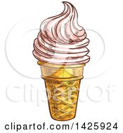 Clipart Of A Sketched Ice Cream Cone Royalty Free Vector Illustration