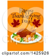 Poster, Art Print Of Happy Thanksgiving Day Greeting With A Roasted Turkey And Oranges
