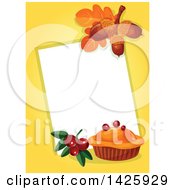 Poster, Art Print Of Thanksgiving Sign With A Pie Berries Leaves And Acorns Over Yellow