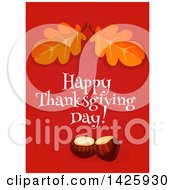 Clipart Of A Happy Thanksgiving Day Greeting With Acorns And Oak Leaves Royalty Free Vector Illustration