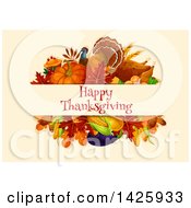 Poster, Art Print Of Happy Thanksgiving Greeting With A Turkey And Harvest Vegetables