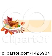Poster, Art Print Of Thanksgiving Banner With A Raosted Turkey And Leaves