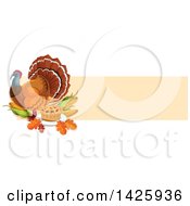 Poster, Art Print Of Thanksgiving Banner With A Turkey Bird Pie Leaves And Corn