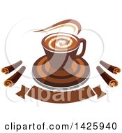 Poster, Art Print Of Hot Latte Coffee With Chocolate Spirals Over A Banner