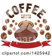 Poster, Art Print Of Coffee Latte On A Saucer With Beans And Text Over A Banner