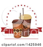 Poster, Art Print Of Take Out Coffee Cups With Stars And A Red Banner